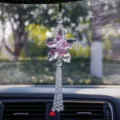 Sparkling crystal car hanging ornament featuring a pink five-petal flower and beaded tassel. - Three-Layer Five-Leaf / Pink