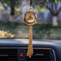 Amber crystal car hanging ornament, crystal sphere and tassel pendant for vehicle decor. - Champagne
