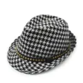 Elegante sombrero de jazz para niños de pata de gallo con banda de cuero y tachuelas - Circunferencia 54cm - Para 6-14 Años / Cinturón Remaches Una Fila - Pata de Gallo Blanco Negro