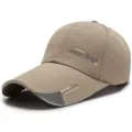 Khaki men's baseball cap with extended sun visor and stylish sports printed graphics - CAP Label Dark Beige White Edge-Cloth Back