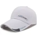 White men's sun protection baseball cap with long brim and sports print - CAP Label White-Cloth Back