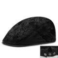 Black women's summer lace floral beret with adjustable snap back for sun protection. - Style 1 / Rear Snap Adjustment / Black