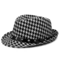 Sombrero jazz clásico para niños con patrón de pata de gallo y banda de cuero con tachuelas - Circunferencia 54cm - Para 6-14 Años / Cinturón Remaches Puntiagudos Una Fila - Blanco Negro