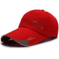 Red baseball cap featuring an extra-long brim for enhanced outdoor sun protection - CAP Label Red White Edge-Cloth Back