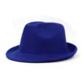 Chapeau de jazz bleu roi vintage avec bord roulé en imitation laine chaude d'hiver - Taille Unique (56-58cm) / Chapeau Fedora Rétro Britannique / Bleu saphir