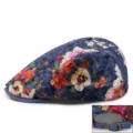 Stylish navy blue floral lace flat cap for women with adjustable back buckle for summer sun - Style 3 / Rear Metal Buckle Adjustment / Dark Blue