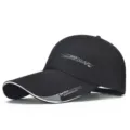 Black men's outdoor baseball cap with extended brim for sun protection and fishing - CAP Label Black White Edge-Cloth Back