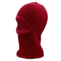 Warm red knitted balaclava ski mask featuring thick fleece lining for cold winter outdoor - Single Hole Pullover Style / Red