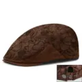 Brown floral lace embroidered beret hat for summer sun protection with snap adjustment - Style 4 / Rear Snap Adjustment / Coffee