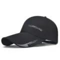 Black baseball cap with an extra-long brim for men, outdoor sun protection style - CAP Label Black Black Edge-Cloth Back