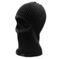 Warm black knitted balaclava ski mask featuring thick fleece lining for winter outdoors - Single Hole Pullover Style / Black