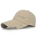 Beige long brim baseball cap with sporty print for outdoor sun protection and style - CAP Label Dark Beige-Cloth Back