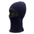 Warm navy blue knitted balaclava with thick grey fleece lining for outdoor winter skiing - Single Hole Pullover Style / Deep Purple Blue
