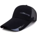 Black men's baseball cap with extended brim and breathable mesh back for sun protection - CAP Label Black-Mesh Back