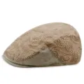 Elegante berretto a basco in pizzo marrone chiaro da donna con intricati ricami estivi - Stile a Cerchio Rotondo / Regolazione Posteriore a Pressione / Kaki