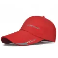 Red outdoor sports baseball cap featuring an extra-long sun protection brim design - CAP Label Red-Cloth Back
