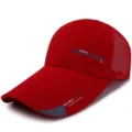Red long brim sun protection baseball cap with breathable mesh for outdoor sports - CAP Label Red-Mesh Back