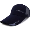 Navy blue baseball cap with extended long brim and breathable mesh back for sun protection - CAP Label Blue-Mesh Back