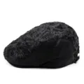 Elegante berretto piatto in pizzo nero da donna con motivi floreali e paillettes - Regolabile 55-58cm / Stile in Pizzo con Paillettes / Regolazione Posteriore a Pressione / Nero