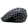 Cappello piatto in pizzo nero con paillettes d'argento per donna alla moda. - Stile Geometrico con Paillettes / Regolazione con Fibbia Posteriore / Nero