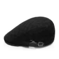 Elegante berretto in pizzo nero da donna con motivo floreale e fibbia laterale regolabile - Stile in Pizzo a Cerchio / Fibbia di Regolazione in Metallo Posteriore / Nero