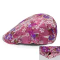 Berretto elegante in pizzo floreale da donna con bottoni a pressione regolabili per l'estate. - Stile Pizzo Floreale / Fibbia di Regolazione in Metallo Posteriore / Rosso rosa