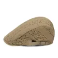 Berretto piatto in pizzo floreale kaki da donna protezione solare estiva - Stile in Pizzo a Piccoli Fori Rotondi / Fibbia di Regolazione in Metallo Posteriore / Marrone