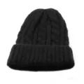 Warme schwarze Strickmütze mit Zopfmuster und Umschlag für den Winter und Outdoor-Sport - Einheitsgröße (Dehnbar) / Schwarz