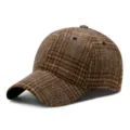 Classico berretto da baseball in lana a quadri marroni per uomo e donna autunno inverno - Regolabile (56-59cm) / Quadri Cachi