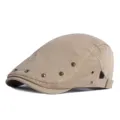 Vintage khaki newsboy cap with decorative metal studs and adjustable back strap - Adjustable for 55-59cm Head Circumference / With Ventilation Holes / Khaki