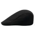 Classic black wool flat cap ivy hat for men and women in vintage British style. - 56-58cm (Adjustable) / Plain-Black