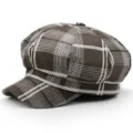 Classic brown plaid newsboy cap featuring retro octagonal design for men and women - One Size 56-58cm / Style 1 / Dark Khaki