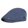 Vintage blue beret cap with decorative metal rivets and adjustable strap - Adjustable for 55-59cm Head Circumference / With Ventilation Holes / Navy Blue