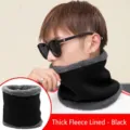 Winter black fleece-lined thickened neck warmer for windproof outdoor thermal protection - Black