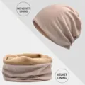 Versátil conjunto de gorro y braga de cuello beige, disponible en estilo fino o forro polar - Estilo con Forro de Felpa / Caqui