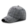 Berretto da baseball classico in lana a quadri grigi per l'autunno e l'inverno caldo - Regolabile (56-59cm) / Griglia Grigio