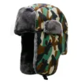 Warm winter camouflage ushanka hat with thick grey plush lining and ear flaps - One Size (56-59cm) / Army Green Camouflage