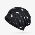 Gorro elegante y casual de mujer negro con un lindo estampado de gatos blancos y huellas - Talla Única (Alta Elasticidad) / Style 1 (Cartoon Cat) / Negro