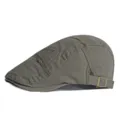 Vintage army green cotton beret flat cap with adjustable side buckle for men - Adjustable for 55-59cm Head Circumference / FASHION Embroidery Style / Army Green