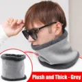 Winter thickened fleece lined neck warmer gaiter in solid grey color for outdoor use - Gray