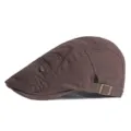Classic vintage brown cotton canvas beret flat cap for men with adjustable buckle - Adjustable for 55-59cm Head Circumference / FASHION Embroidery Style / Coffee