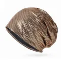 Metallic bronze summer beanie with breathable mesh texture and soft black lining - Gold