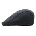 Classic dark grey wool flat cap ivy cap in British retro style shown from the side view - 56-58cm (Adjustable) / Plain Dark Grey
