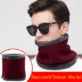 Thickened wine red fleece-lined winter neck warmer for windproof outdoor warmth protection - Burgundy
