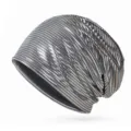 Shiny silver metallic grid pattern beanie hat and neck gaiter for stylish outdoor wear - Silver
