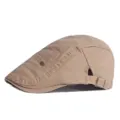 Premium khaki retro cotton beret flat cap with adjustable metal buckle and fashion patch - Adjustable for 55-59cm Head Circumference / FASHION Embroidery Style / Khaki