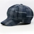 British style blue plaid newsboy cap with classic octagonal design for women and men - One Size 56-58cm / Style 1 / Blue