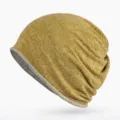 Berretto slouchy in cotone giallo senape a doppio strato caldo per uomo e donna - Taglia Unica (Alta Elasticità) / Modello a doppia funzione con apertura superiore / Giallo e Cachi
