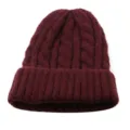 Berretto in maglia a trecce rosso vino con risvolto spesso per l'autunno e l'inverno - Taglia Unica (Elasticizzata) / Borgogna