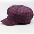 Retro British style newsboy cap with a classic red and navy blue checkered pattern. - One Size 56-58cm / Style 2 / Red